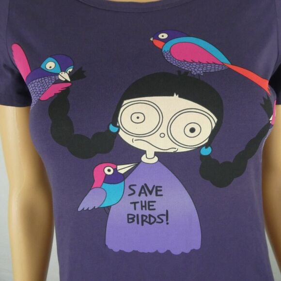 Marc by Marc Jacobs Save the Birds Purple Graphic T Shirt Scoop Neck Scoop Neck - Picture 1 of 5